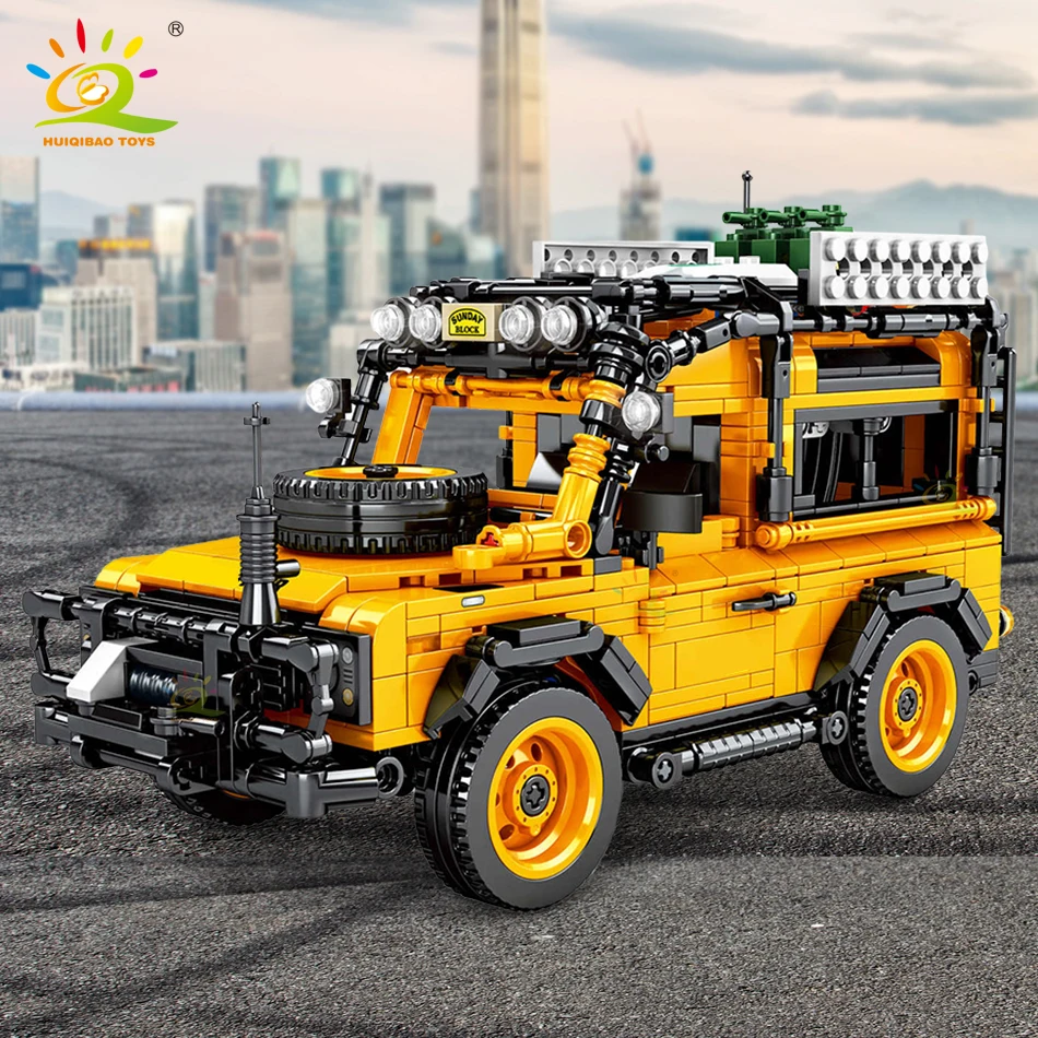 

HUIQIBAO 1053pcs Off-Road Vehicle Building Blocks Pull Back Car DIY Truck Brick Set Creator City Children Toys For Boy