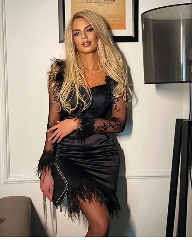 

Сексуальное Кружевное Бандажное платье Babatique, женское облегающее платье с длинным рукавом и перьями, вечернее платье знаменитости, 2021