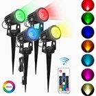 Светодиодные садовые светильники RGB, уличная лампа для газона с дистанционным управлением, 12 В, водонепроницаемый Ландшафтный прожектор, украшение с вилкой Стандарта ЕС и США