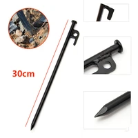 12 pcs tent ground nail 30cm high strength steel with hole black ground stakes outdoor camping hiking tent awning trip camp hook