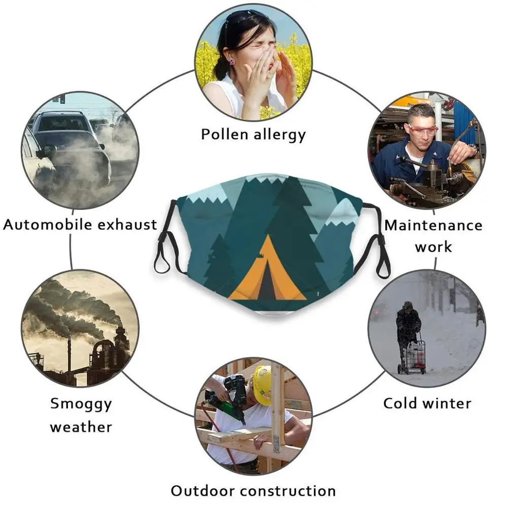 

Camping Under The Moon Dustproof Non - Disposable Mouth Face Mask Pm2.5 Filters For Child Adult Mountains Forest Travel Animal