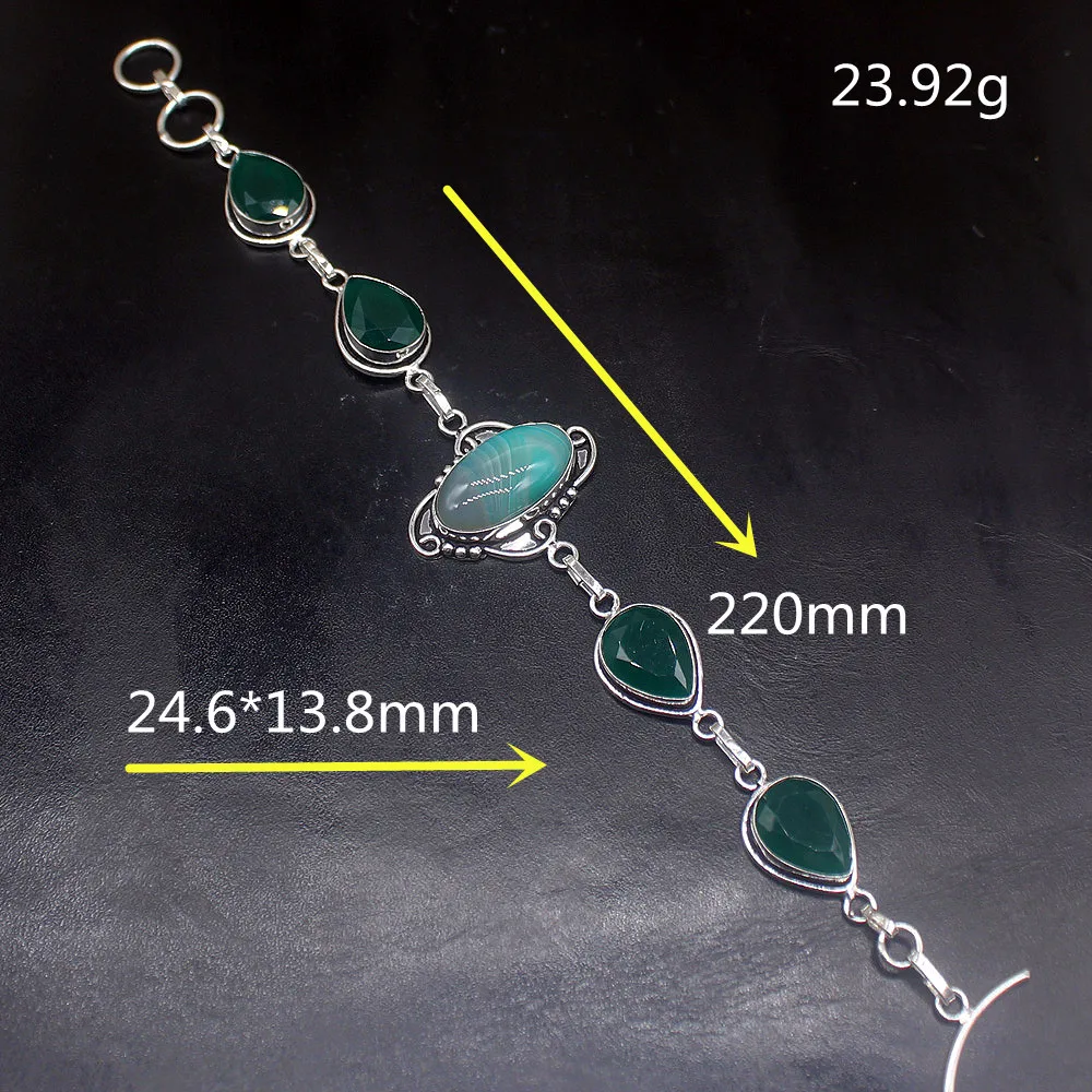 

Gemstonefactory Jewelry Big Promotion Single Unique 925 Silver Green Botswana Agate Lady Women Charm Bracelet 22cm 20213302