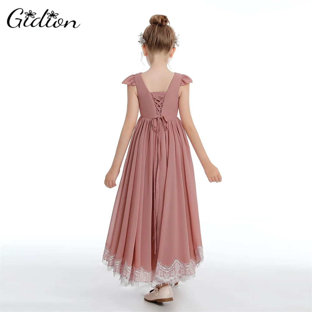 New Asymmetrical Flower Girls Dresses For Wedding Junior Bridesmaid Dresses Chiffon Dusty Rose Party Prom Pageant Gown For Kids images - 6