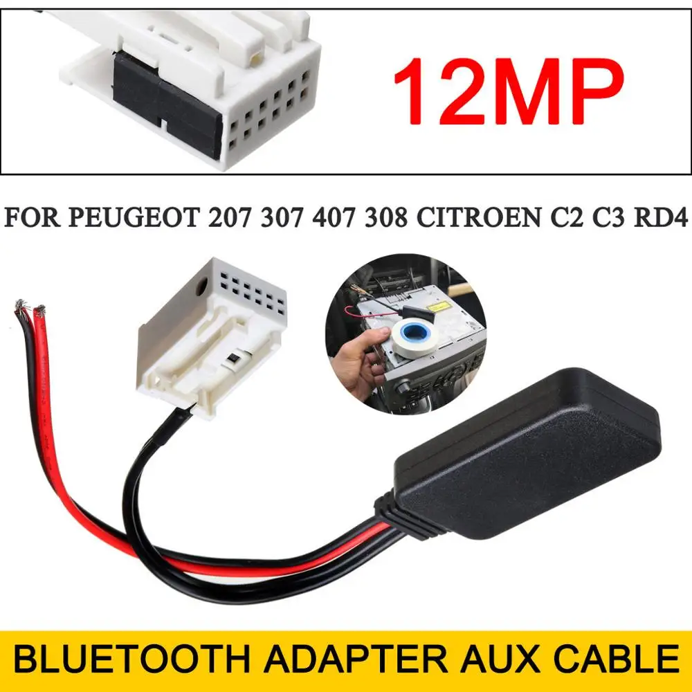 

12Pin Car Bluetooth 5.0 Module Wireless Radio Stereo AUX-IN Aux Cable Adapter for Peugeot 207 307 407 308 for Citroen C2 C3 RD4