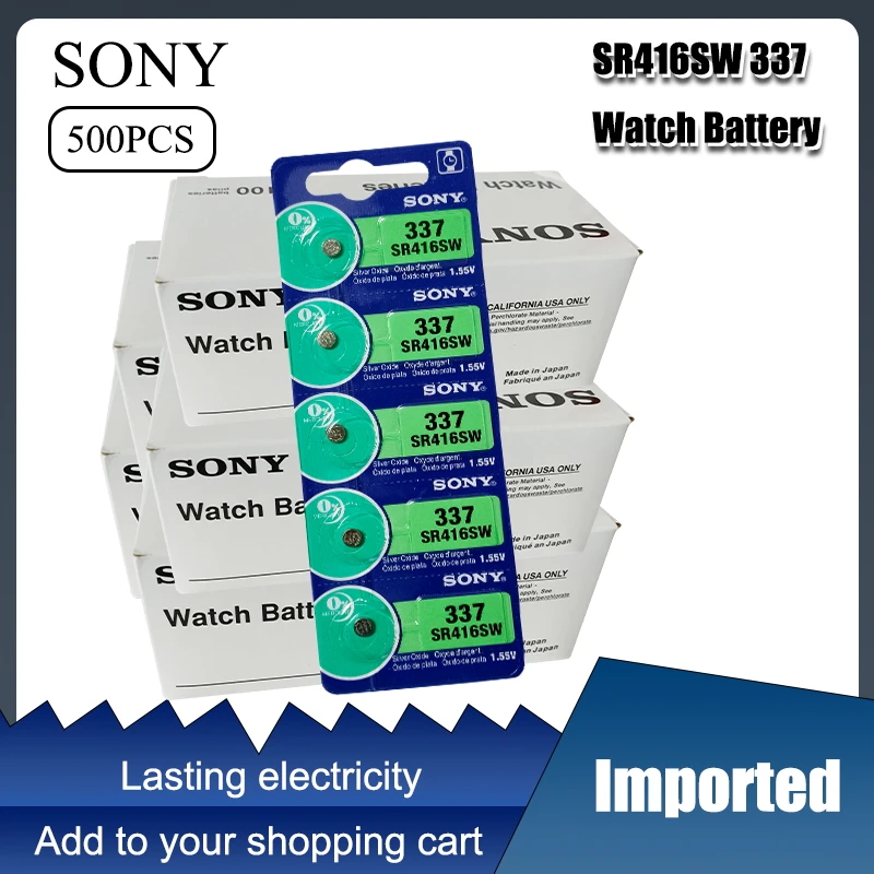 Фото 500 шт. Оригинальный аккумулятор для часов Sony 337 SR416SW 1 55 в Кнопочная батарея из
