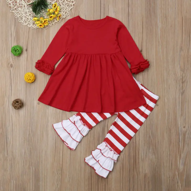Рождественский комплект одежды для новорожденных девочек Осенний топ красного и