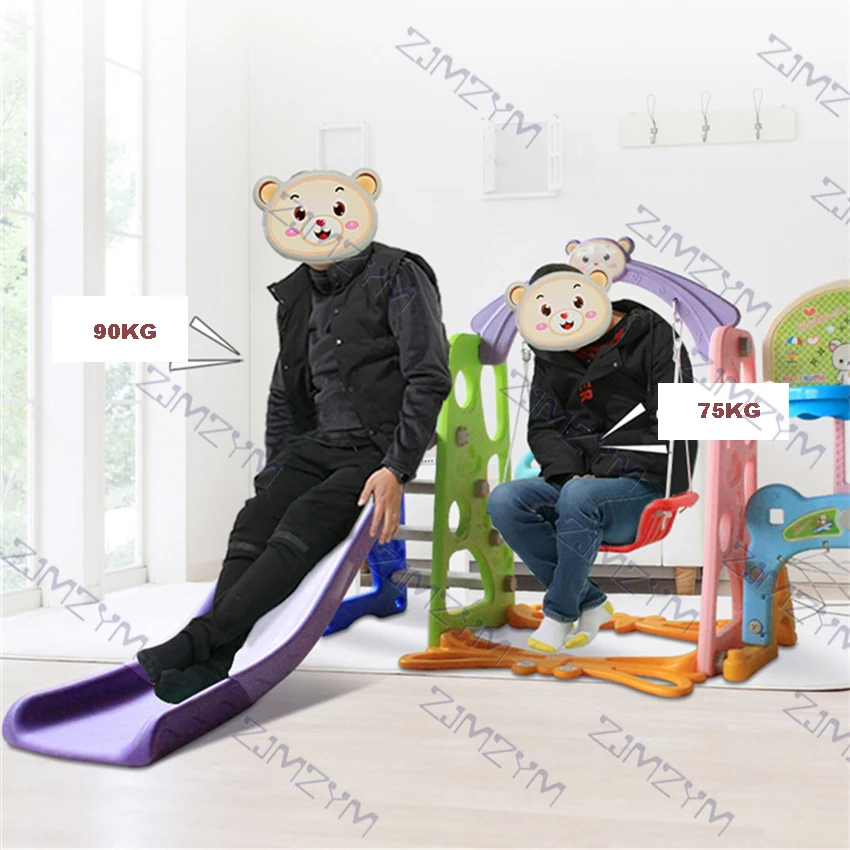 

Home Indoor Combination Children's PE Slide 6 In 1 Function Slide/Swing/Music Machine/Basketball Basket/Football Door/Baseball