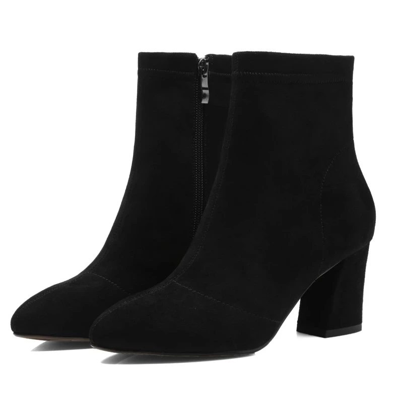 

Plus Size 11 12 Pure-coloured thick-heeled zipper boots with pointed suede