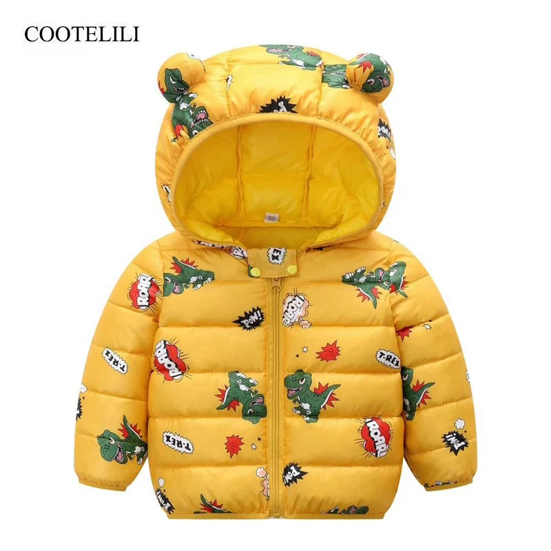 Парка COOTELILI детская зимняя с динозавром утепленная хлопковая верхняя одежда для