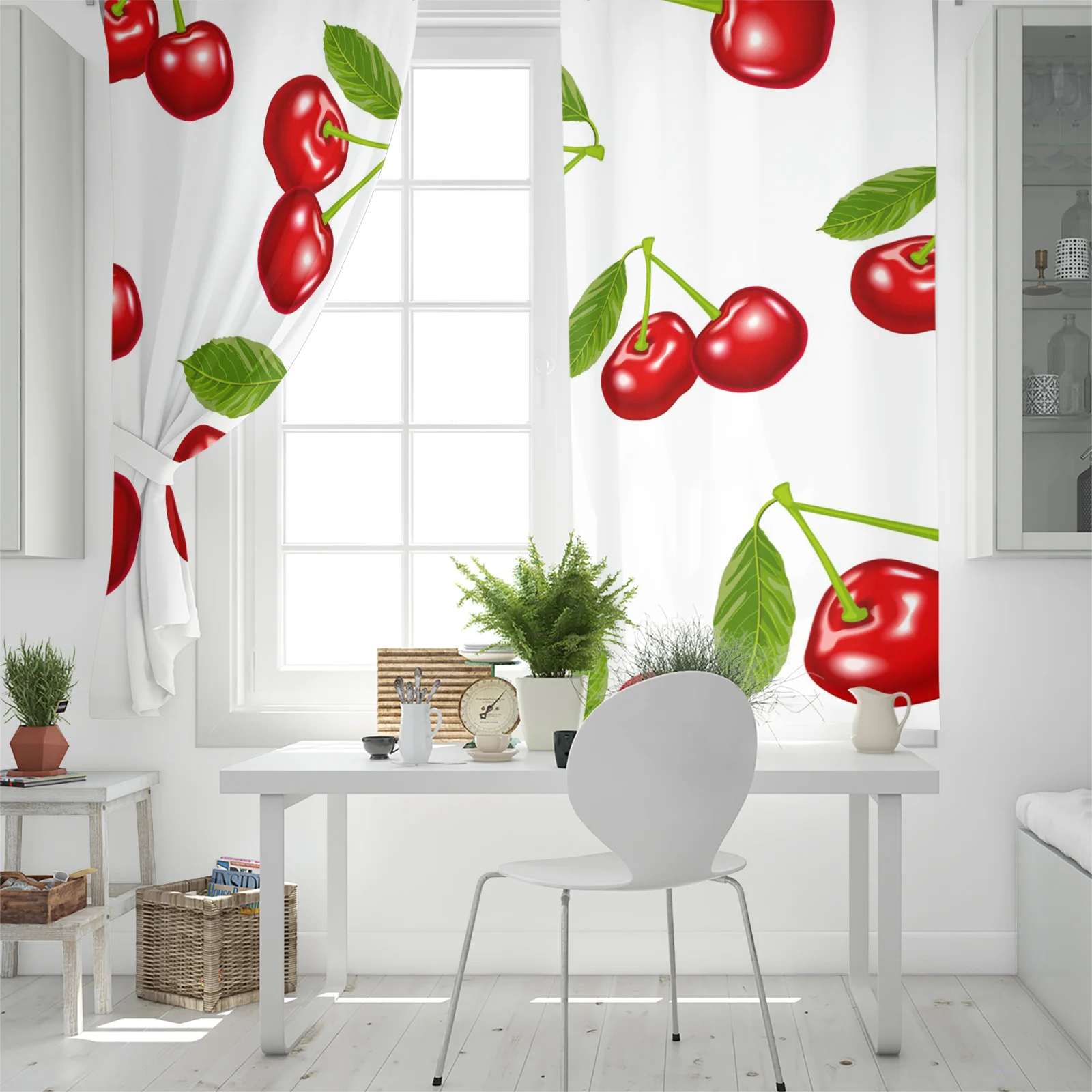 Вишневые фрукты красные ветки яркие свежие шторы для гостиной спальни кухни