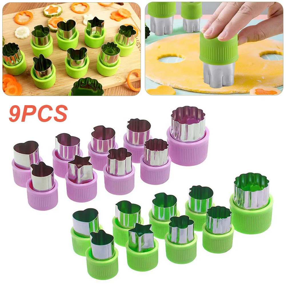 

9Pcs Stainless Steel Mold Cake Cookies Pastry Baking Cutter Mould Cake Tools Kitchen Cookie Cutter Vegetable Flower Shape