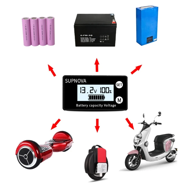 

1M Lead Cable Battery Capacity Indicator Lead Acid LiFePO4 Lithium DC 8-100V 12V