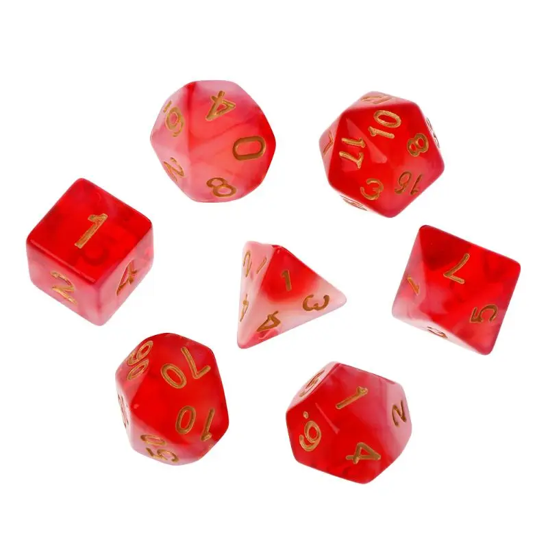 Red 7 шт./компл. многогранные кости D4 D6 D8 D10 D12 D20 для подземелья и дракон D&D ролевой игры поли настольная игра - Цвет: Red