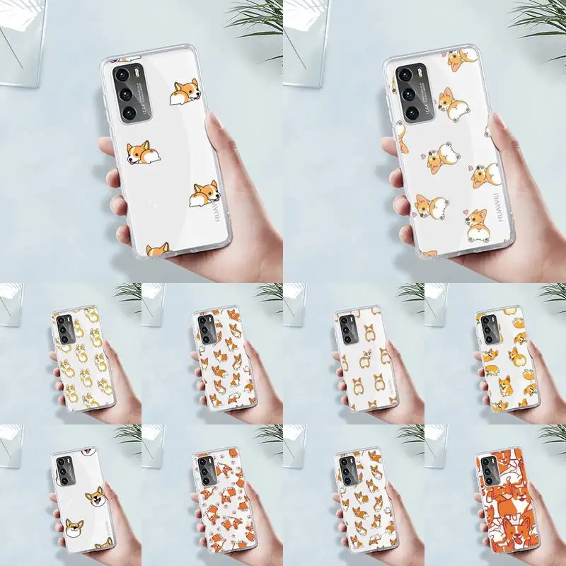 

cartoon Corgi Phone Case Transparent For Huawei MATE P 40 30 20 10 pro plus lite X 5G Soft TPU Clear Mobile bags