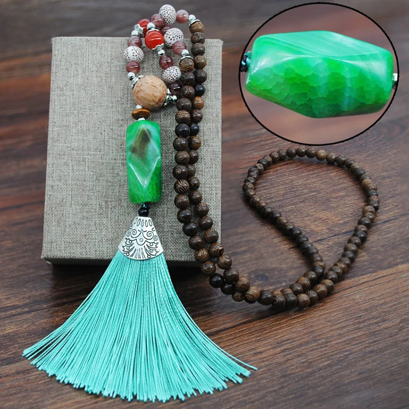 Женское ювелирное ожерелье ручной работы из деревянных бусин натуральный камень