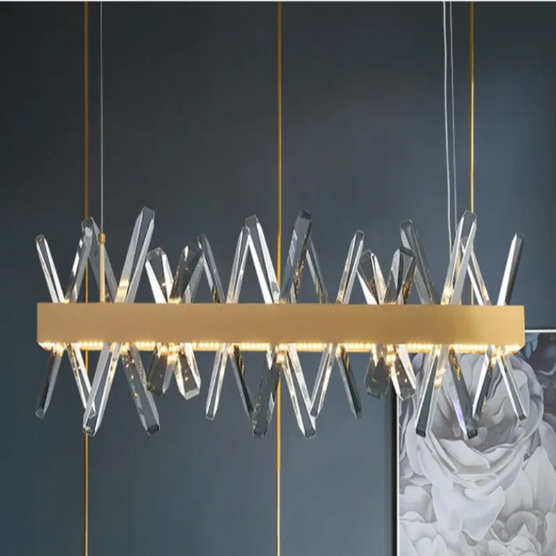 

Modern Rectangle Crystal Chandelier for Living room Dining room Kitchen Island Hanging Lamp Gold Led Chandelie