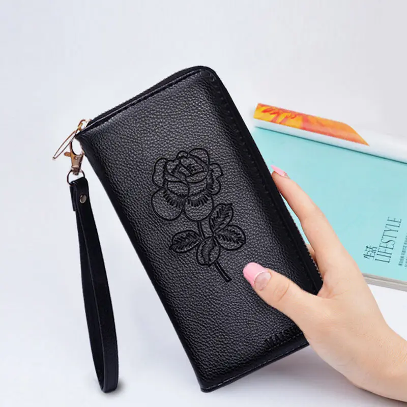 

2021 engrave women wallets fashion leather long top quality classic card holder female purse zipper brand wallet for woman