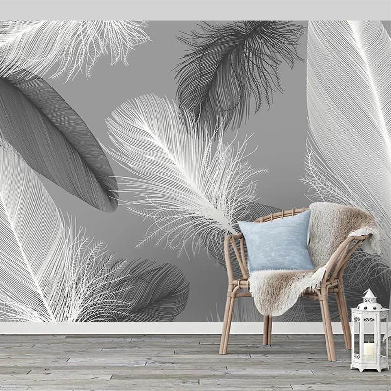 

Nordic Style Black And White Feather Mural Wallpaper 3D Abstract Art Living Room Bedroom Home Decor Wall Papers Papel De Parede