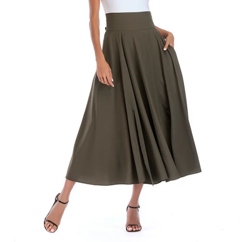 dark army green Новинка, модная женская длинная юбка, Повседневная Весенняя летняя юбка, женская элегантная однотонная трапециевидная юбка макси с бантом, женская одежда - Цвет: dark army green