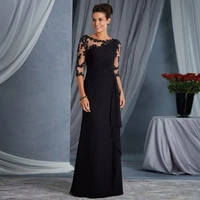 black mother of the bride dresses a line half sleeves chiffon appliques plus size long mother dresses for wedding