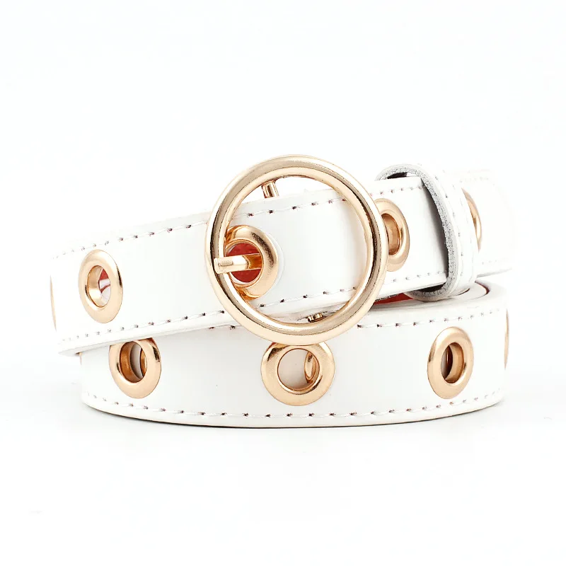 

Female Faux Leather Hollow Rivets Belt For Jeans Square Pin Buckle Waist Belts Casual Thin Waistband