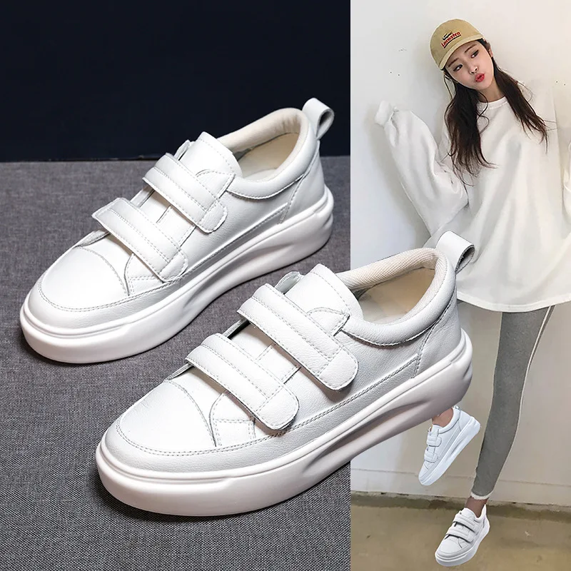 

Koovan Women's Sneakers 2021 Spring New Genuine Leather White Shoes Female Single Shoe Thick Bottom Sponge Cake Casual Shoes