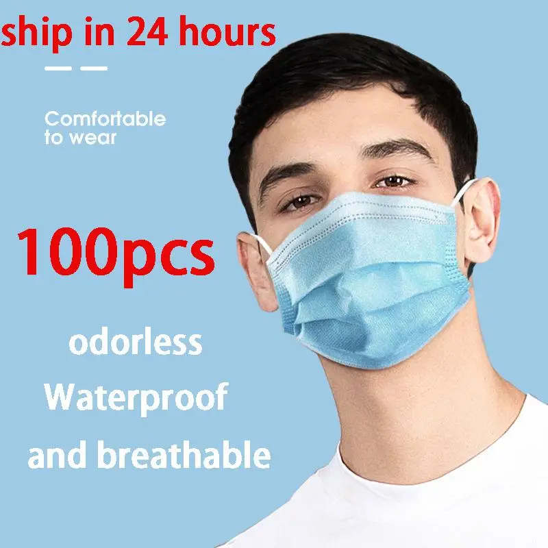 

For Adult Mouth Masks 3-layer Non Woven Meltblown Anti-Dust Disposable Mascarillas Cloth Masks Elastic Ear Loop Face Mask