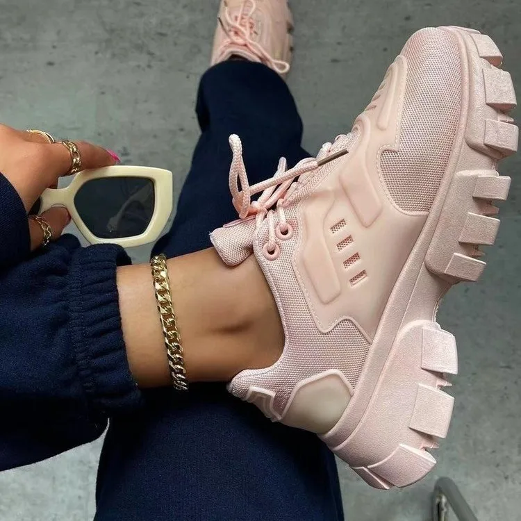 

Chunky Designer Brand Fashion Thick Bottom Women Sports Shoes 2021 Summer New Large Size 43 Lace Up Breathable Mesh Shoes Zapato