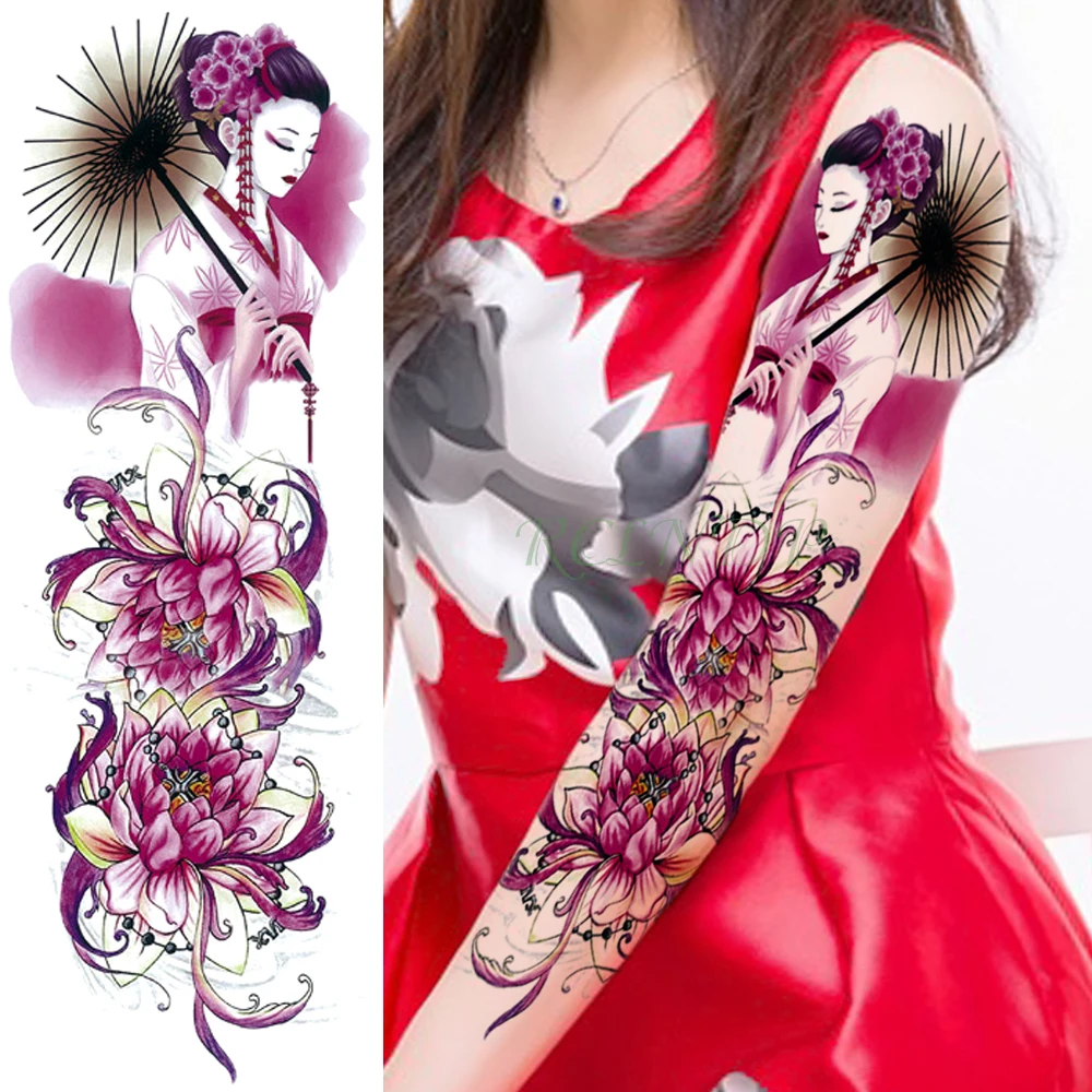 Waterproof Temporary Tattoo Sticker carp fish flower full arm fake tatto flash tatoo sleeve large size for girl men women lady - Цвет: Светло-зеленый