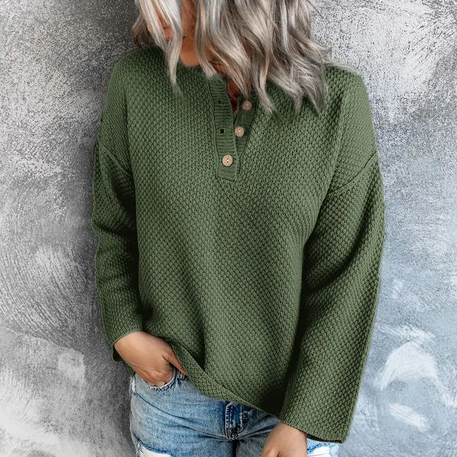 

Female Long Sleeve Solid Knitted Sweaters Asymmetry Button V-Neck Tops Loose Cardigan Women's Sweater Clothing