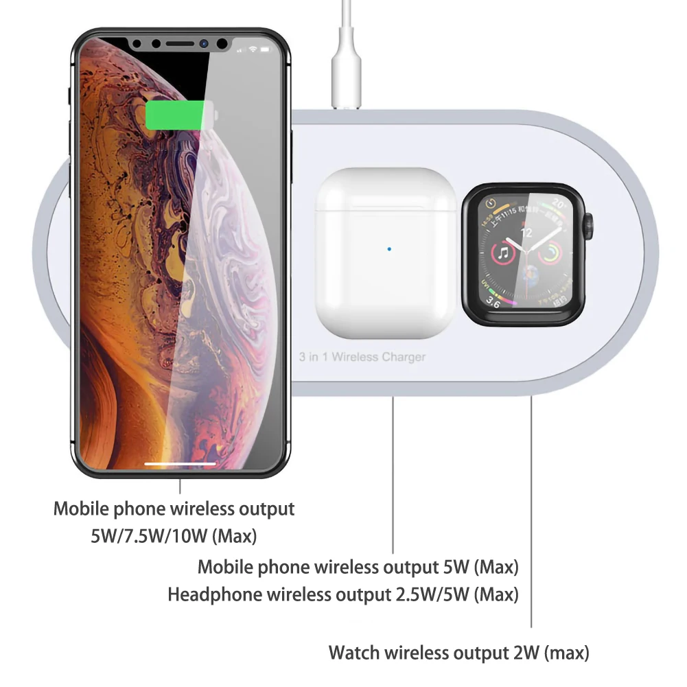 Беспроводное зарядное устройство QI для IPhone Xs Max XR X 8Plus 10 Вт 3 в 1 | Мобильные