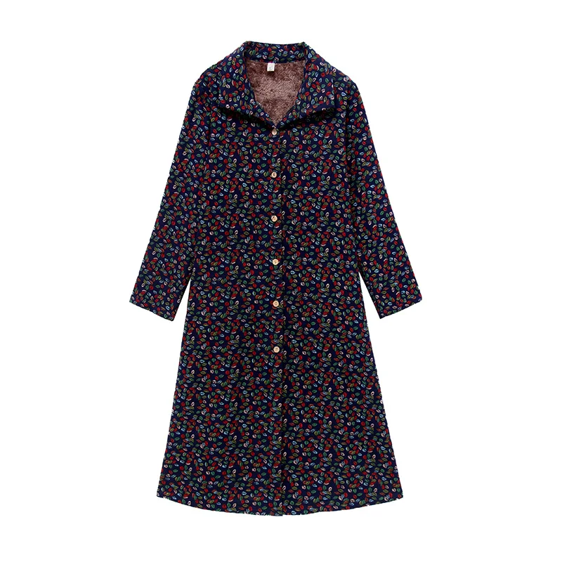 

Autumn Winter New Thench Coat Ethnic RetroFfloral Windbreaker Female Long Section Plus Size Plus Velvet Thick Coat A789