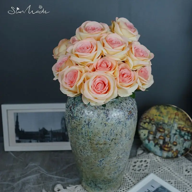 SunMade искусственные розы 10 головок букет черной золотые шелковые цветы свадебный