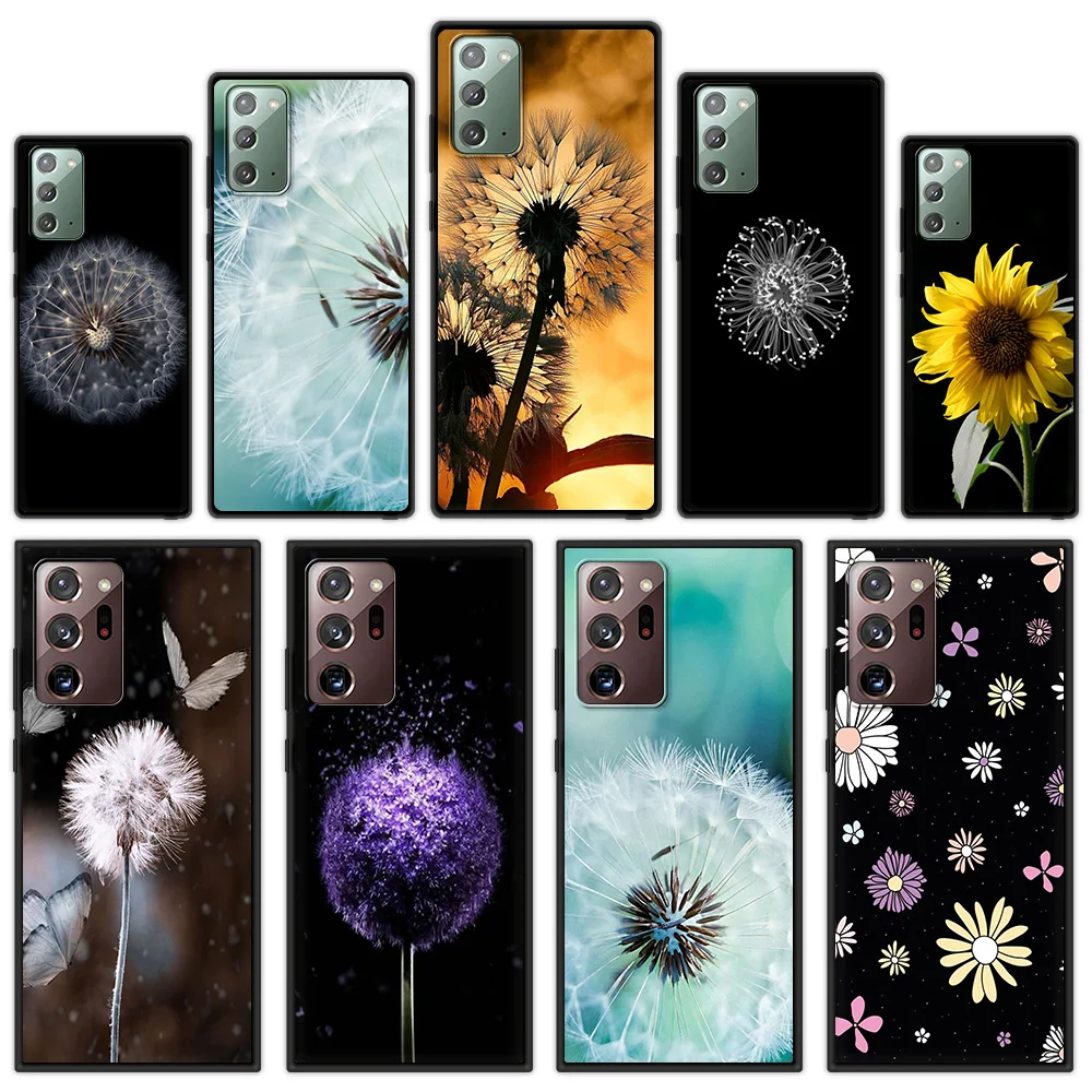 

flower Dandelion Ink Drawing Phone Case For Samsung Galaxy Note 10 Lite 20 Ultra 10 Plus Soft Black Cover For M31 Shell funda