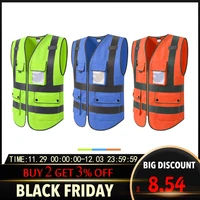 unisex high visibility reflective multi pockets construction safety vest security waistcoat for outdoor sports and operations