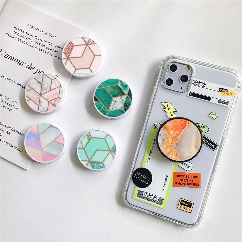 glossy popular marble expanding phone stand grip finger rring support anti fall round foldable mobile phone holder for iphone 11 free global shipping