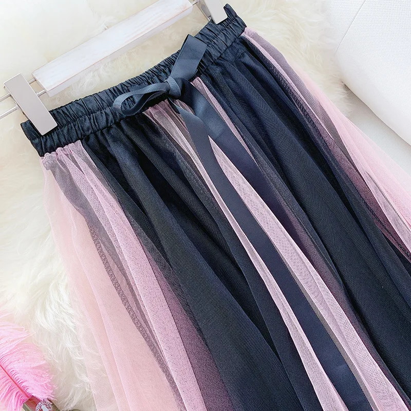 Весна лето 2020 сетчатые Лоскутные трапециевидные фатиновые юбки элегантная