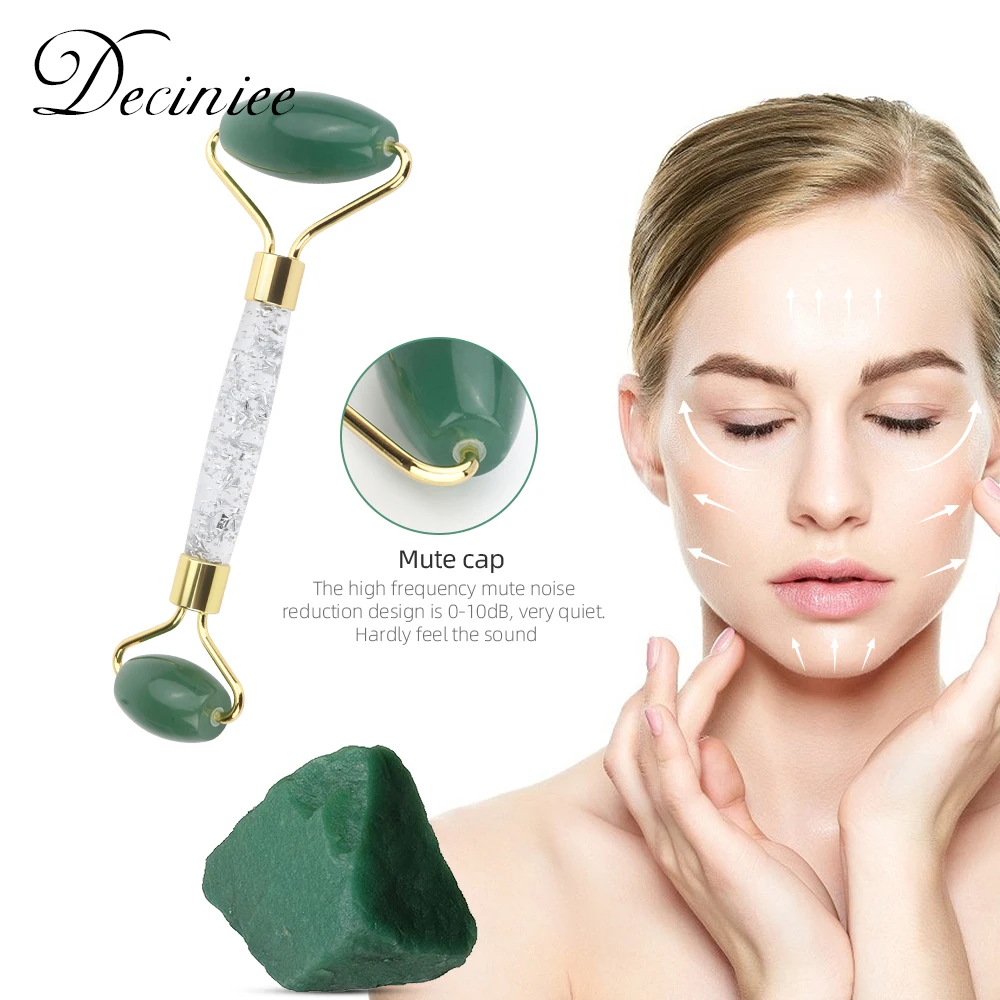 

Noiseless Face Roller Massage Tool Green Aventurine Applicator for Face Neck Body Muscles Relaxing Relieve Fine Lines Wrinkles