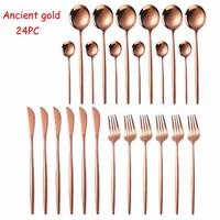 tableware stainless steel cutlery set 24 pcs rose gold cutlery set fork spoon knife golden dinnerware set gift box dropshipping