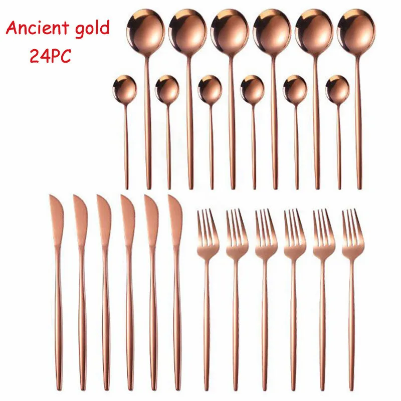 Посуда Нержавеющая сталь набор столовых приборов 24 шт розовые золотые столовые
