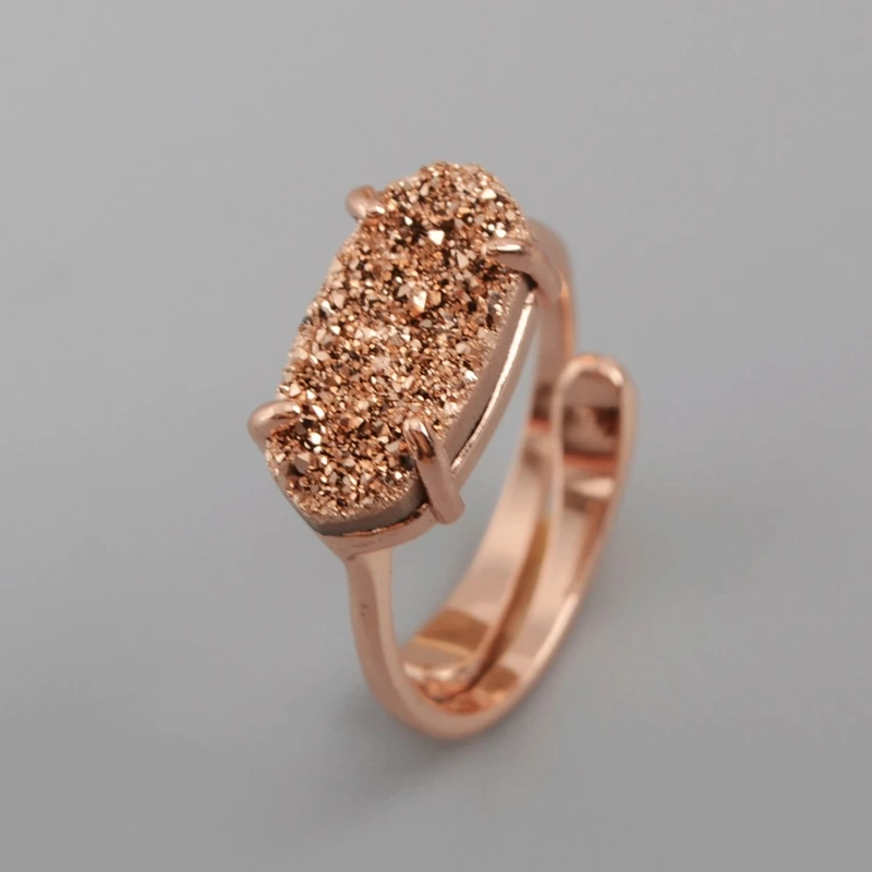 rose gold druzy Натуральные Агаты Druzy женские кольца цвета Drusy Fasion кольцо Kendra Кольца Драгоценные камни камень черный белый серебряный девушки кольцо дропшиппинг - Цвет основного камня: rose gold druzy