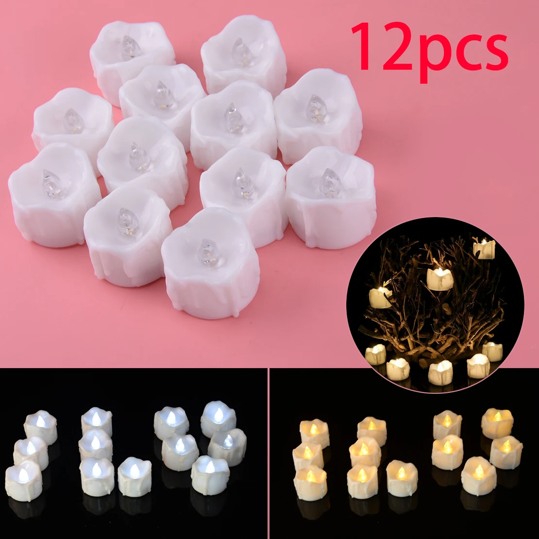 

12Pcs Led Plastic Unscented Flickering Flameless Tea Light Candles For Wedding Part Festival Home