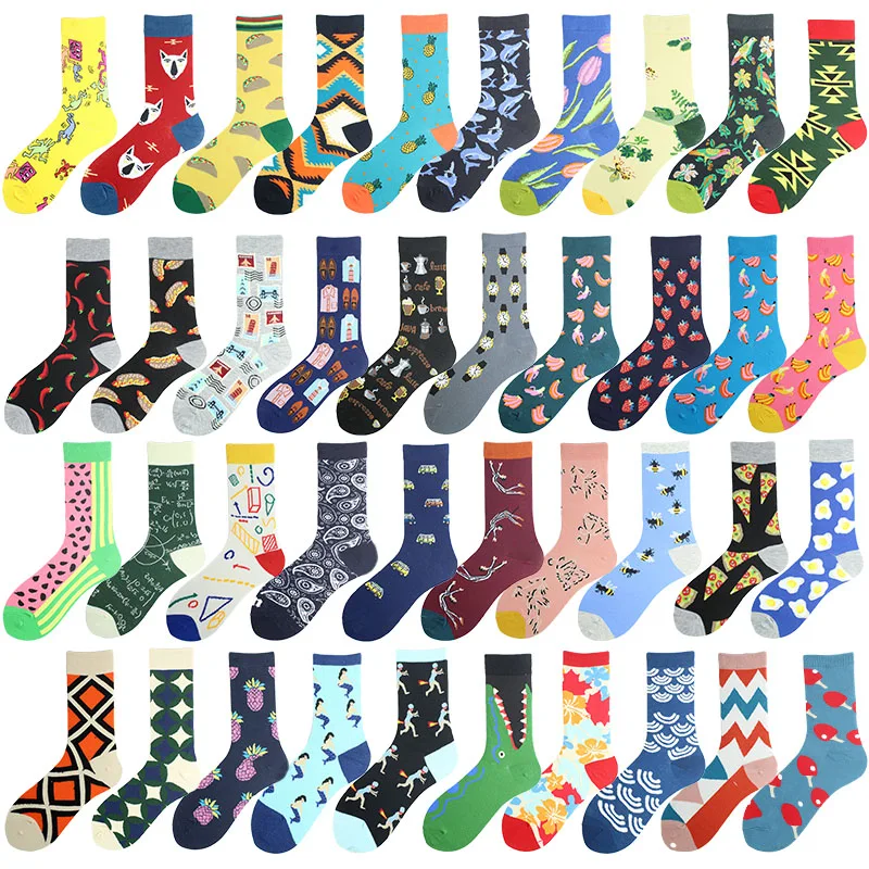 

High Quality Combed Cotton Funny Socks Food Pattern Long Tube Art Happy Men Socks Novelty Skateboard Crew Casual Crazy Sokken