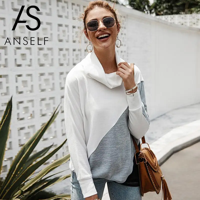 Женская водолазка с длинным рукавом свободная Модная туника контрастными