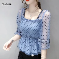 new fashion summer vintage blouses women 2021 sexy korean casual polka dot printed chiffon blouse ladies slim french corset top