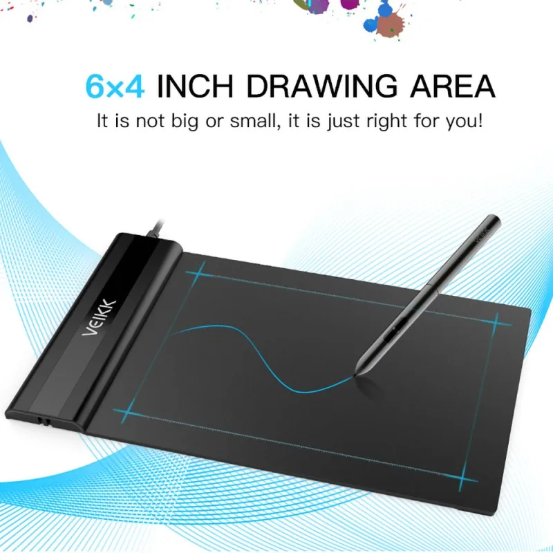 8192 Levels Pressure Battery-Free Pen Stylus Drawing Board VEIKK S640 Graphics Tablet