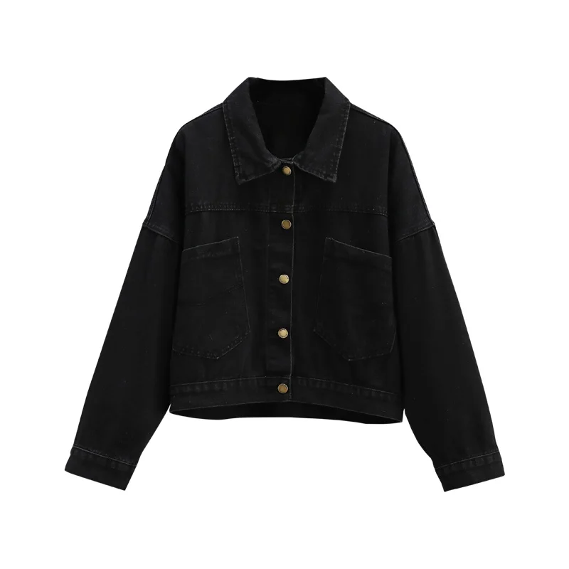 

Женское короткое джинсовое пальто с длинным рукавом, свободного покроя