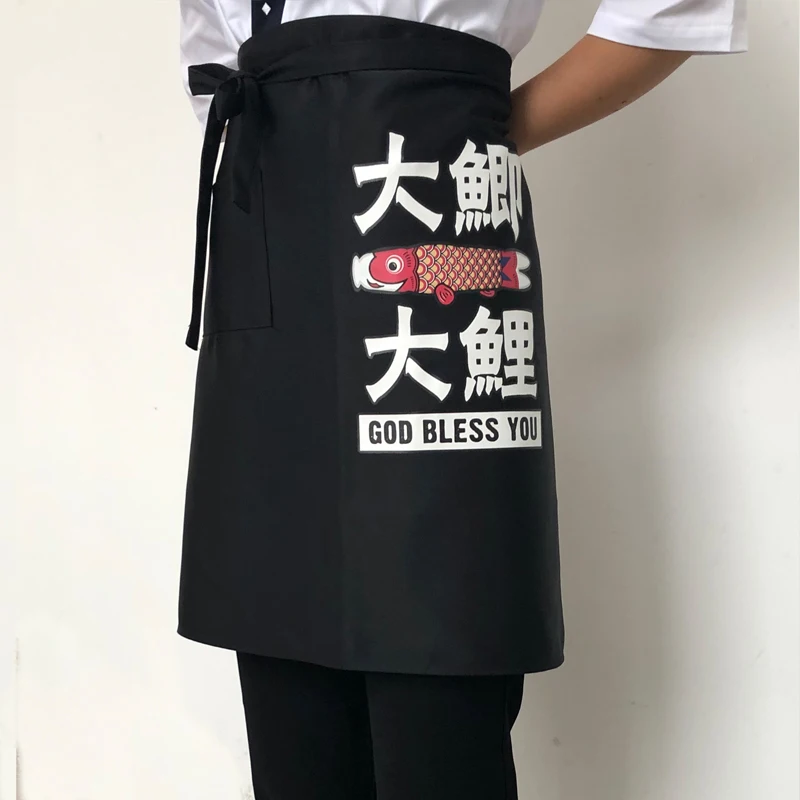 

Japanese chef's HD printed kitchen apron Korean restaurant working waist aprons for woman baking accessories tablier cuisine