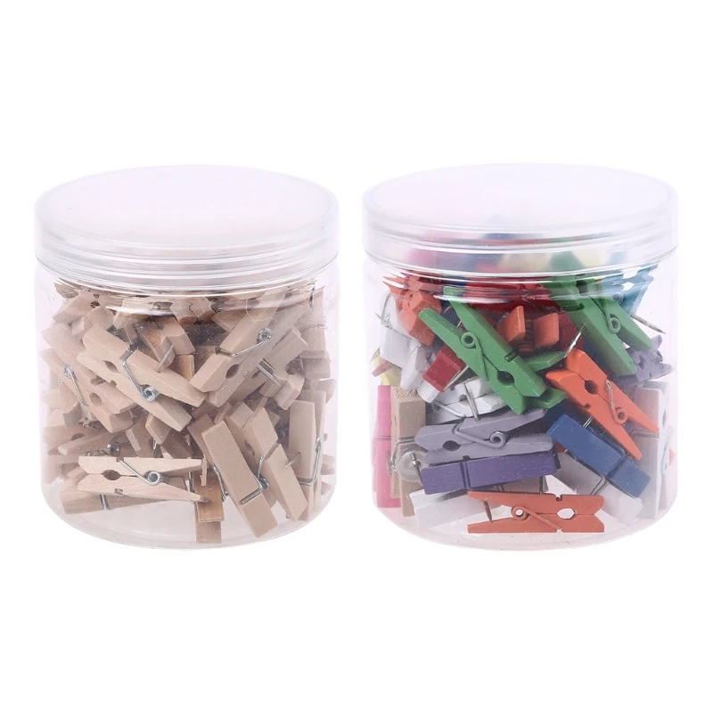 

60pcs Push Pins with Wooden Clips Pushpins Tacks Thumbtacks Creative Paper Clips for Cork Boards Notes Photos