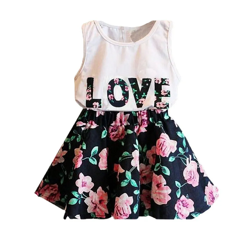 

Summer Girl Flora Girl Sets Cotton LOVE letter print Tops+ Cute Dress Fashion Newborn Toddlers Kids Outfits Children Clothing
